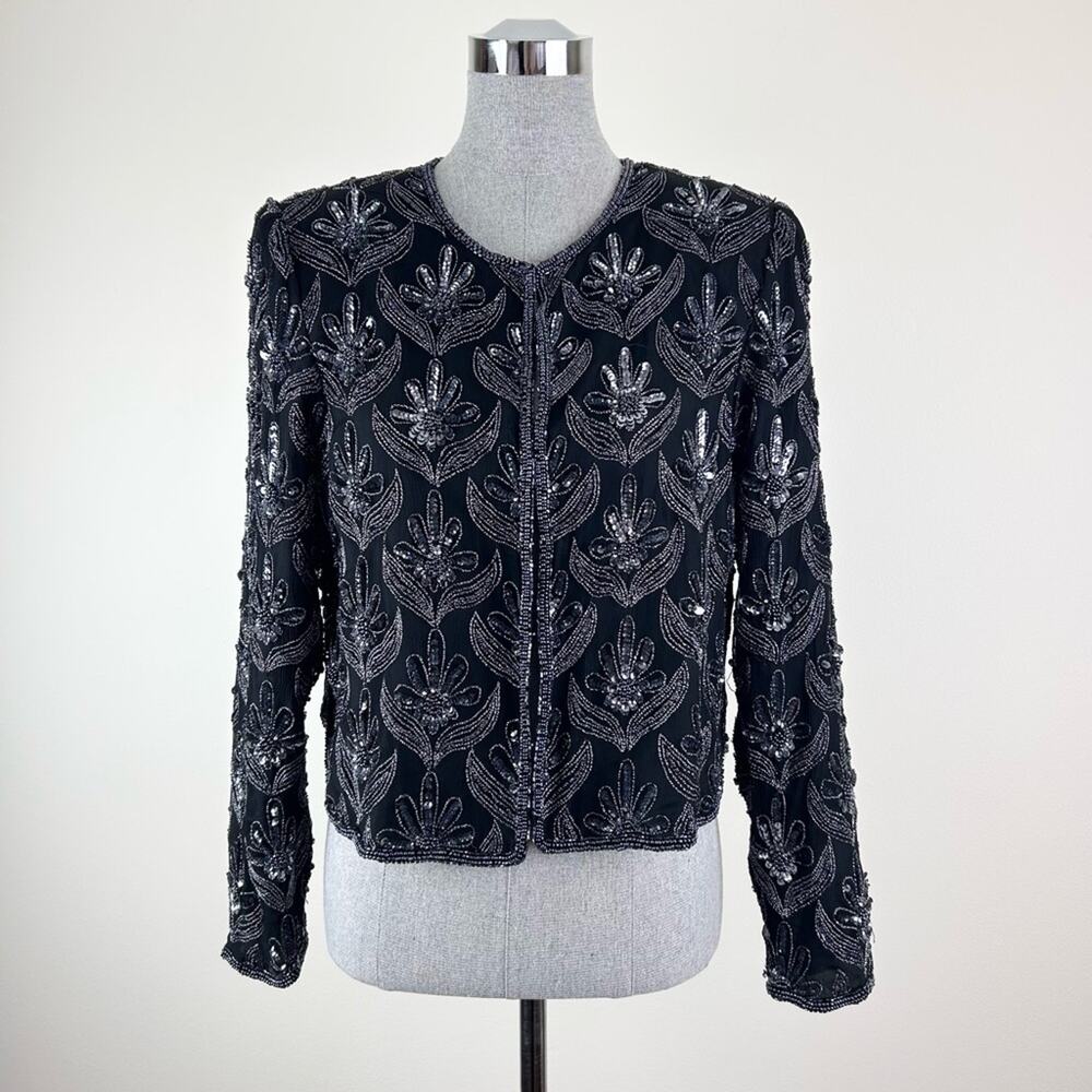 Laurence Kazar Vintage sequin Beaded Embellished Women's XL Crop Jacket Blazer - Picture 13 of 13